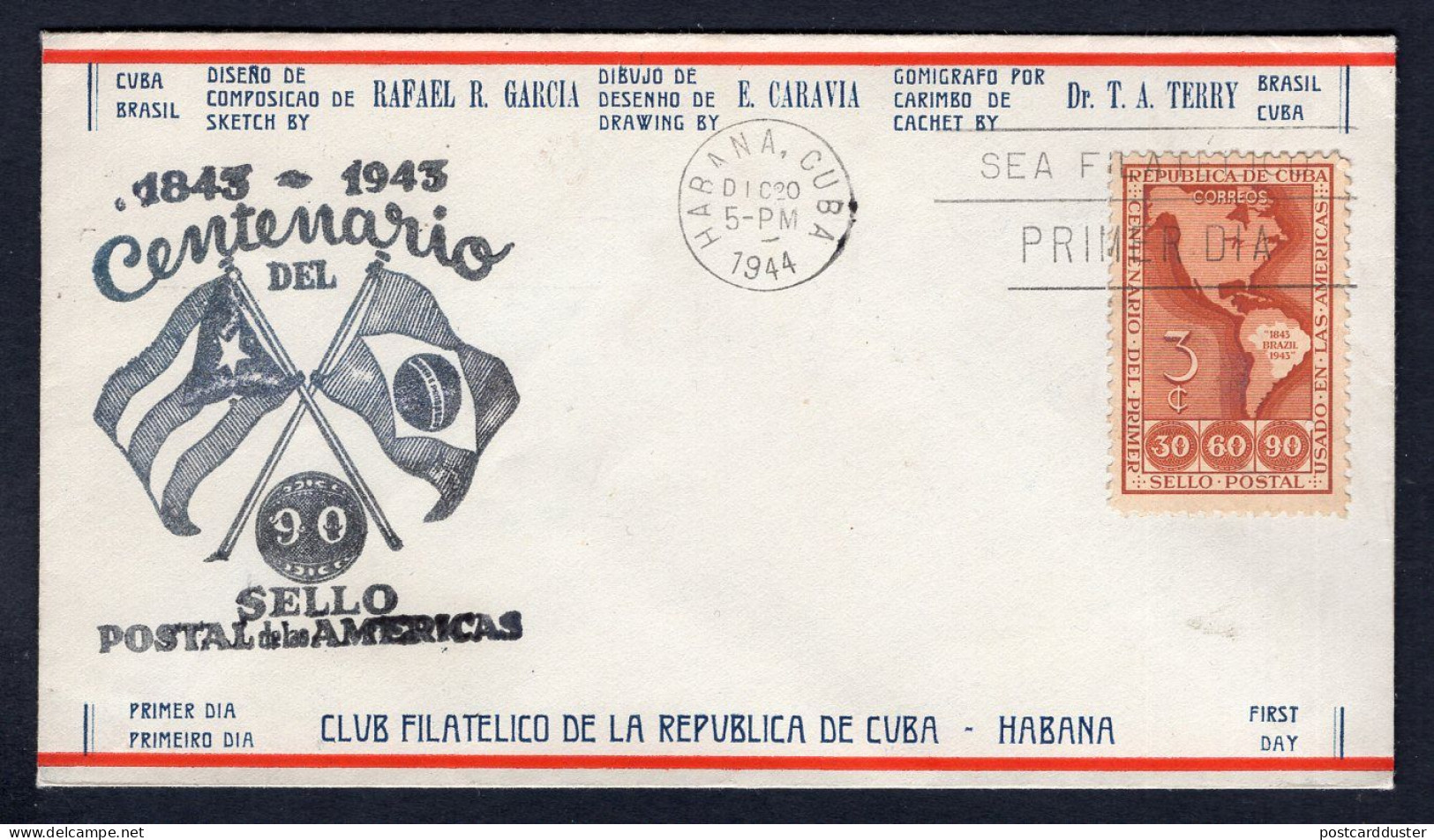 CUBA 1944 FDC Cover. Habana Stamp Club (p104) - Brieven En Documenten