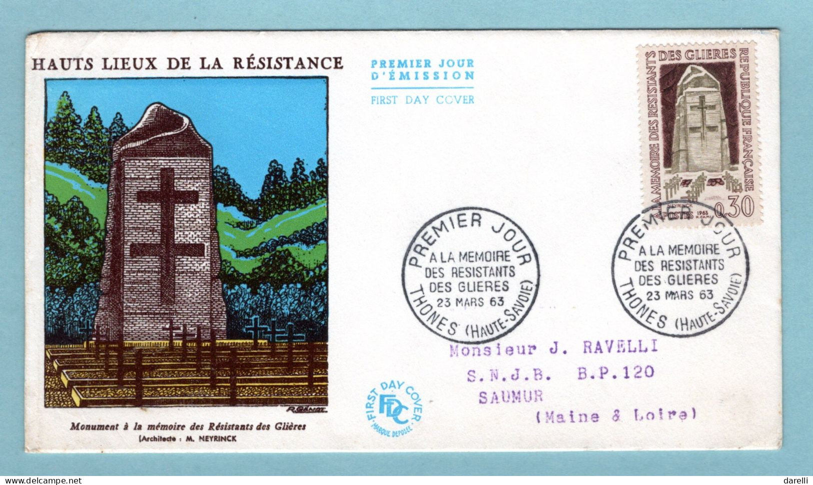 FDC France 1963 - A La Mémoire Des Résistants Des Glières  YT 1380 - Thones - 1960-1969