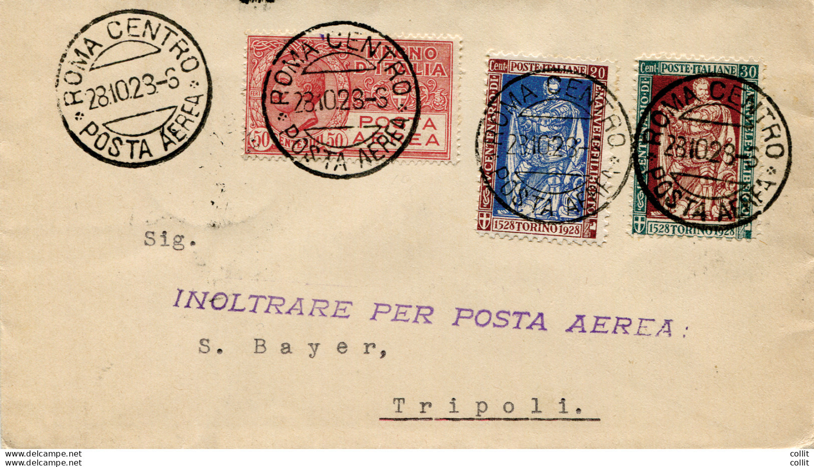 Roma/Tripoli Del 28.10.28 - Busta Predisposta Per Il Volo - Poststempel (Flugzeuge)