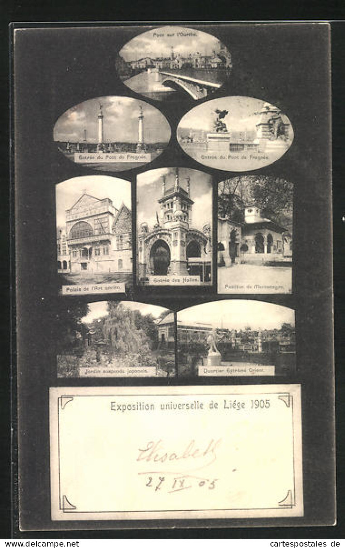 AK Liège, Exposition Universelle 1905, Pont Sur L`Ourthe, Palais De L`Art Ancien, Pavillon De Montenegro  - Expositions