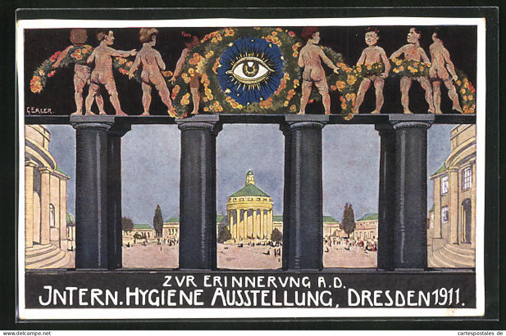 AK Dresden, Internationale Hygiene Ausstellung 1911, Thermen Mit Säulen Und Grossen Platz  - Expositions