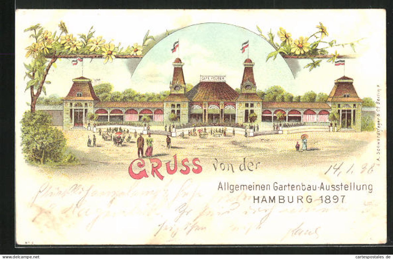 Lithographie Hamburg, Allgemeine Gartenbau-Ausstellung 1897, Cafe Felber  - Exhibitions