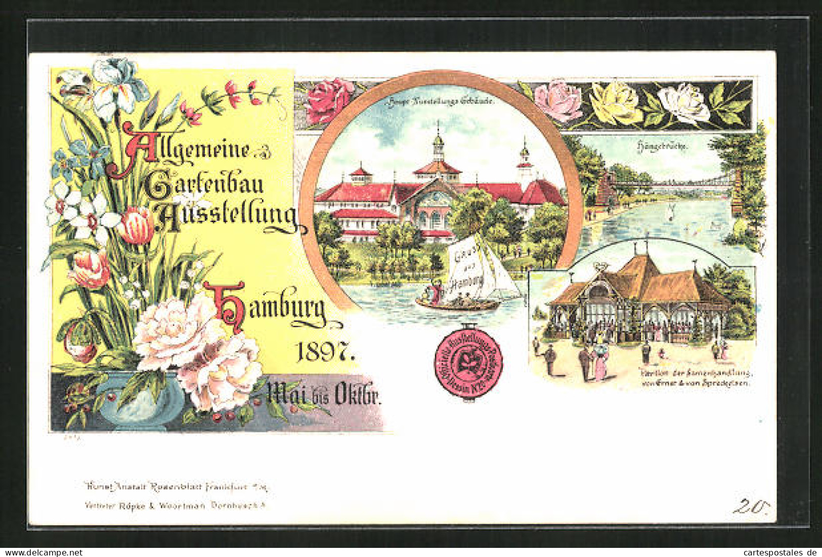 Lithographie Hamburg, Allgemeine Gartenbau-Ausstellung 1897, Haupt Ausstellungsgebäude Und Pavillon  - Exhibitions