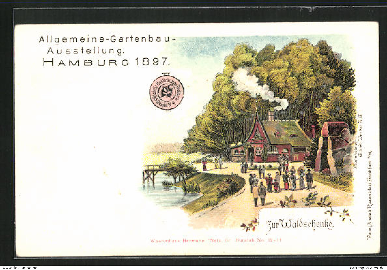 Lithographie Hamburg, Allgemeine-Gartenbau-Ausstellung 1897, Gasthaus Zur Waldschenke  - Exhibitions