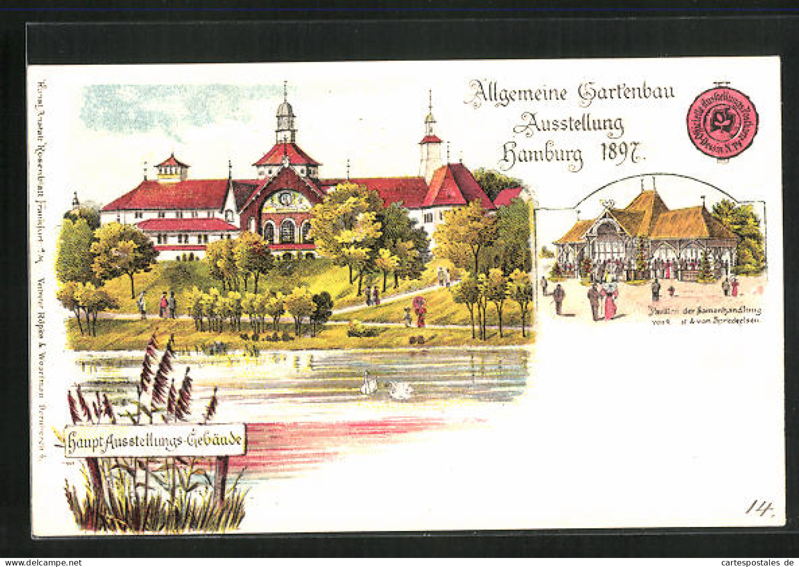 Lithographie Hamburg, Allgemeine Gartenbau-Ausstellung 1897, Haupt-Ausstellungs-Gebäude, Pavillon Der Samenhandlung  - Expositions