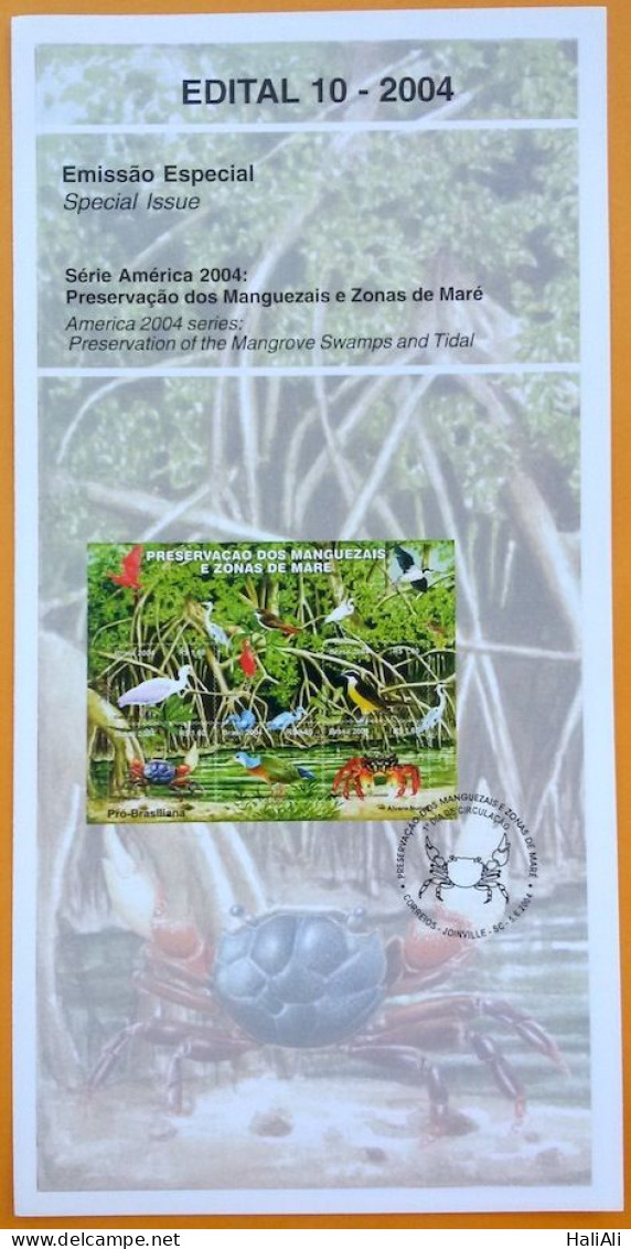 Brochure Brazil Edital 2004 10 Fauna Flora Mangue Fauna Caranguejo Aves Without Stamp - Briefe U. Dokumente