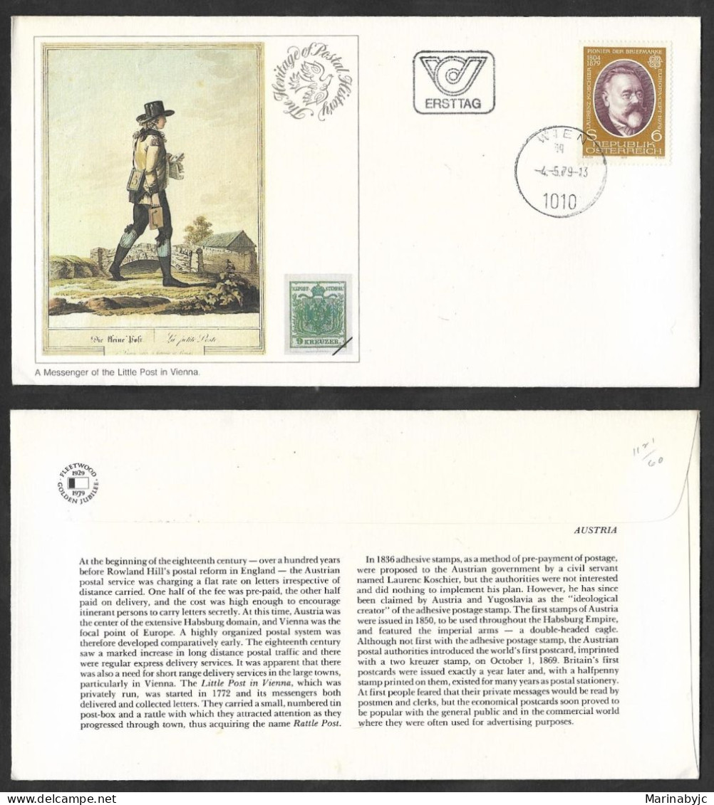 SD)1979 AUSTRIA FIRST DAY COVER, MESSENGER WITH LETTER IN VIENNA, EUROPA CEPT ISSUE, POSTAL HISTORY, LAURENZ KOSCHIER, 1 - Otros & Sin Clasificación