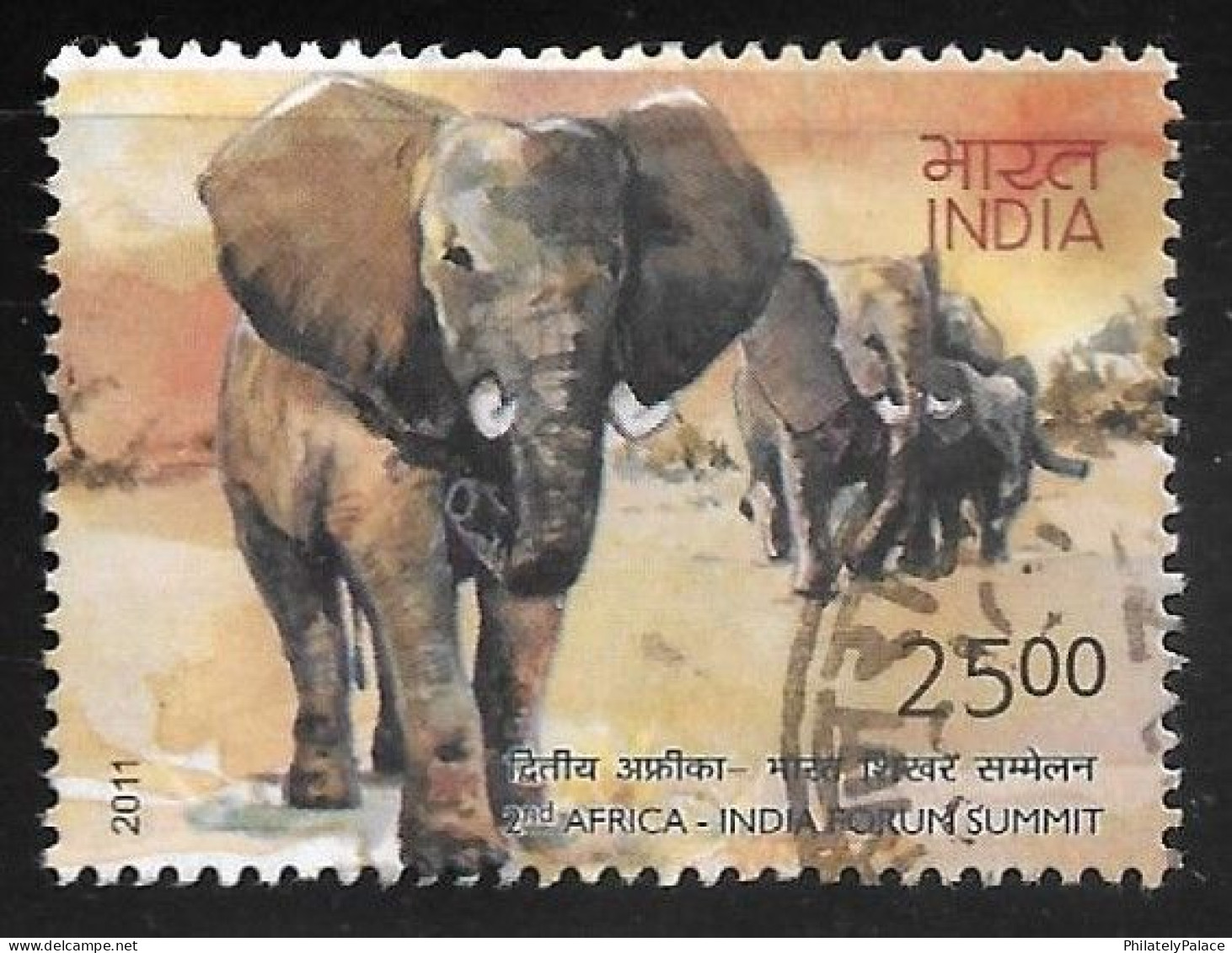 INDIA 2011 Africa 2nd Summit ,Elephant, Tusker, Fauna, Animals, Map,Mammoth Family, Used (**) - Nuovi