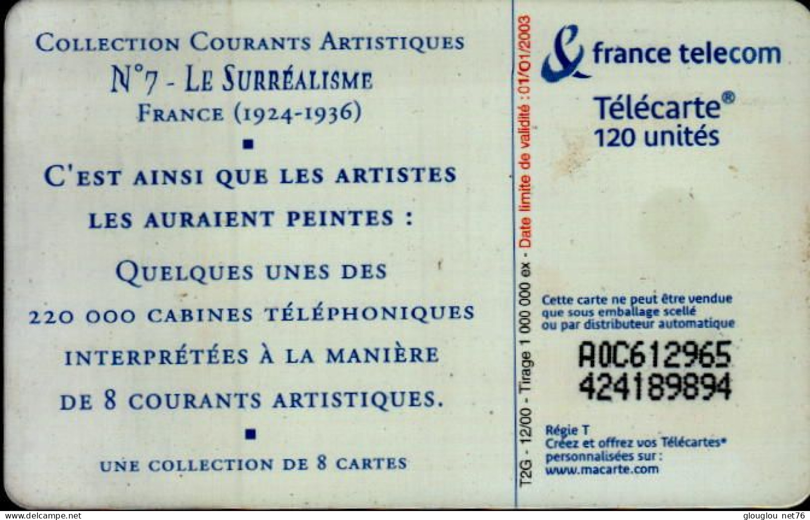 TELECARTE 120..LE SURREALISME - 120 Unités 