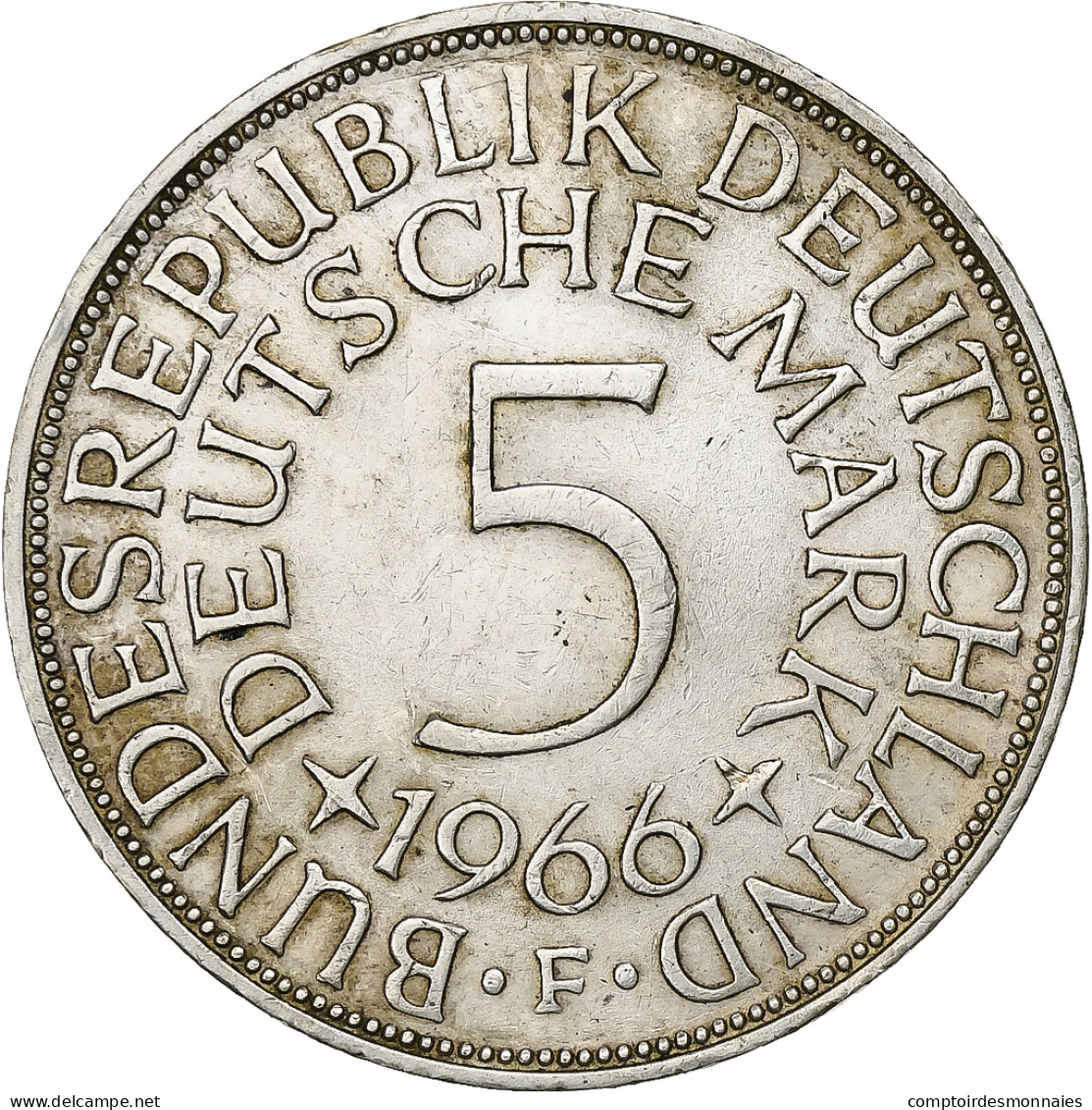 République Fédérale Allemande, 5 Mark, 1966, Stuttgart, Argent, TTB+ - 5 Marchi