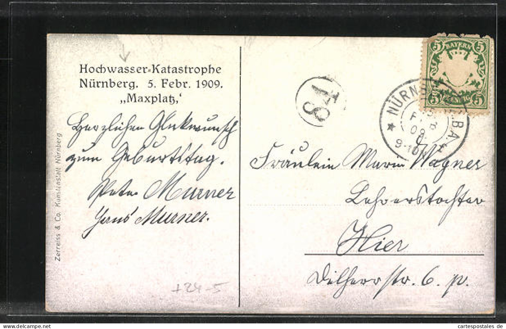 AK Nürnberg, Hochwasser-Katastrophe 5. Februar 1909, Maxplatz  - Floods