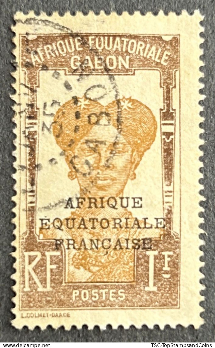 FRAGA0105U1 - Bantu Woman Overprinted AEF - 1 F Used Stamp - Afrique Equatoriale - Gabon - 1924 - Usados