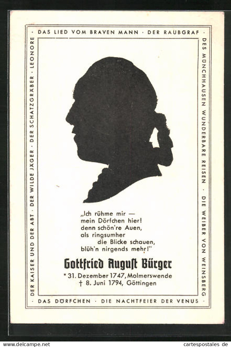 AK Silhouette Von Gottfried August Bürger  - Ecrivains