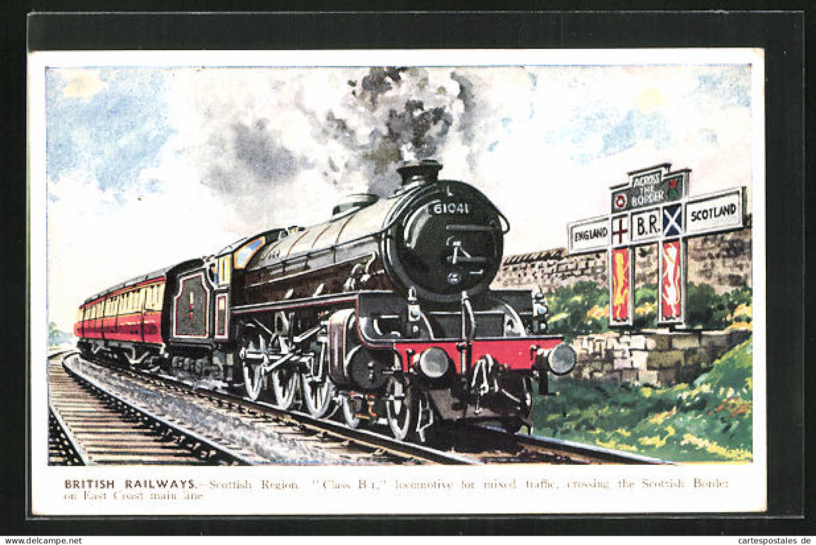 Pc Englische Eisenbahn Class BI 61041, British Railways, Landesgrenze Englang-Schottland  - Eisenbahnen