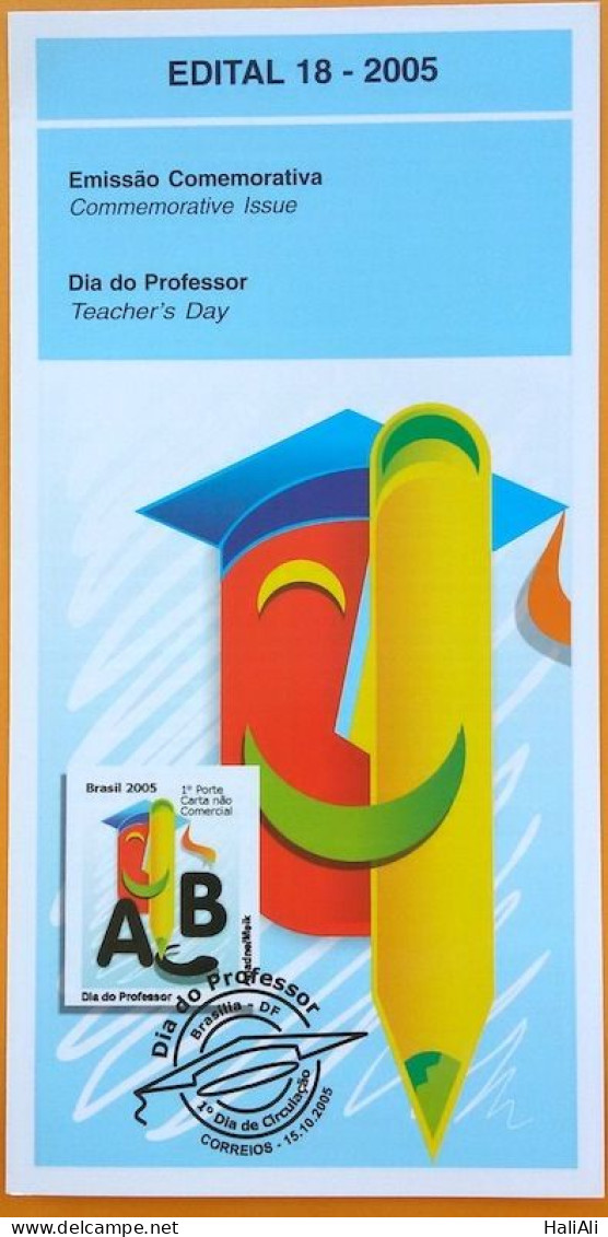 Brochure Brazil Edital 2005 18 Teacher's Day Education Without Stamp - Storia Postale