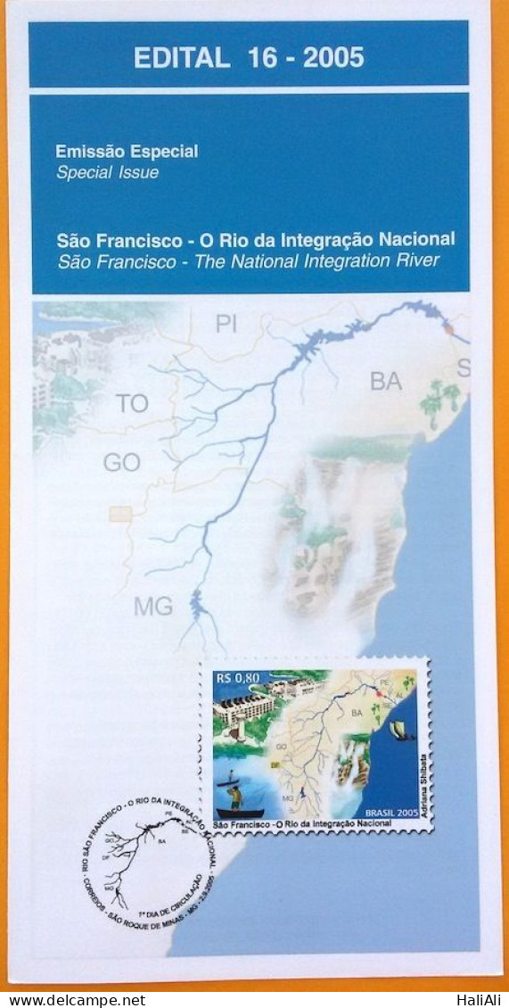 Brochure Brazil Edital 2005 16 São Francisco River Map Without Stamp - Cartas & Documentos