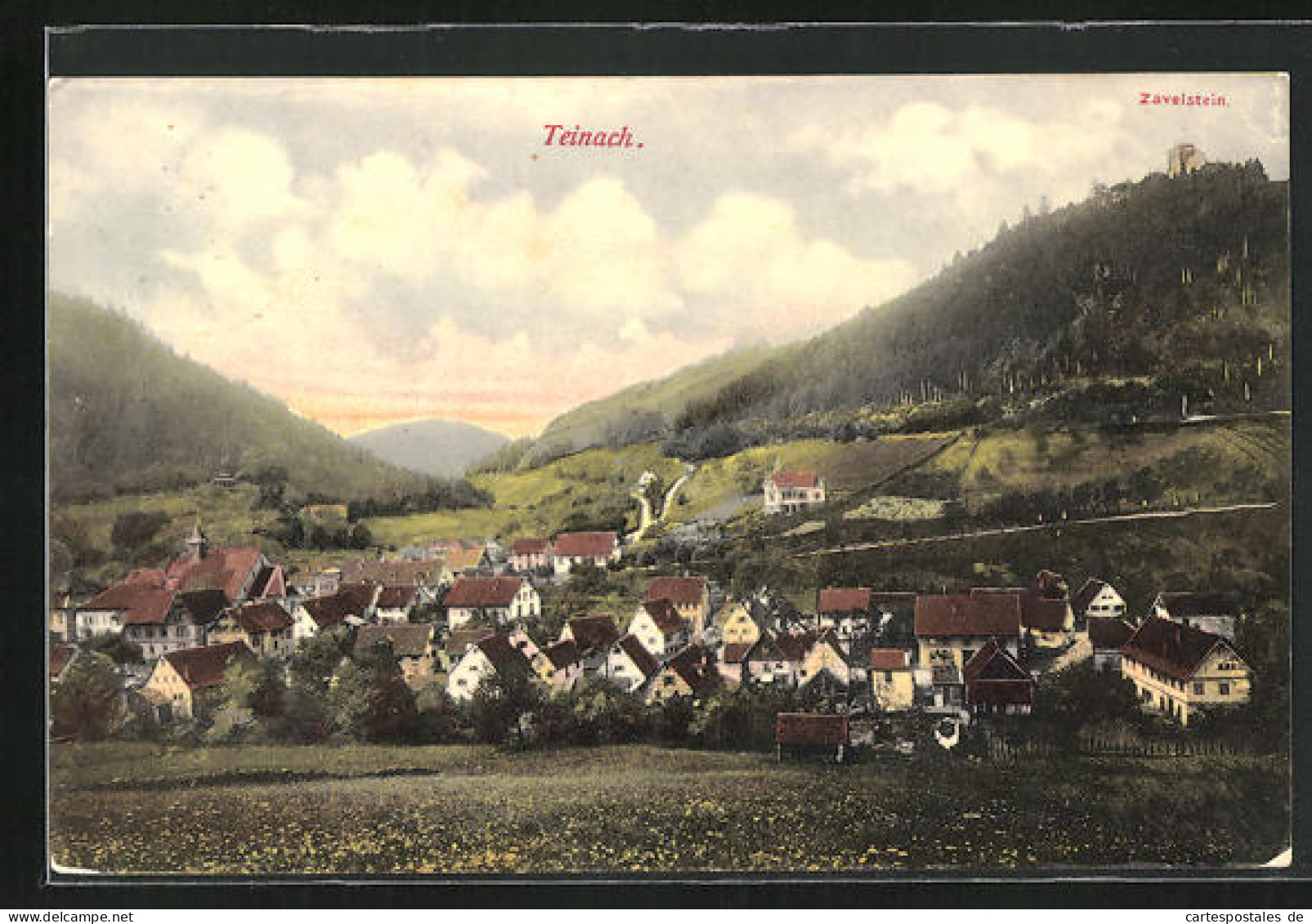 AK Teinach, Ortsansicht Bei Sonnenuntergang Mit Ruine Zavelstein  - Bad Teinach