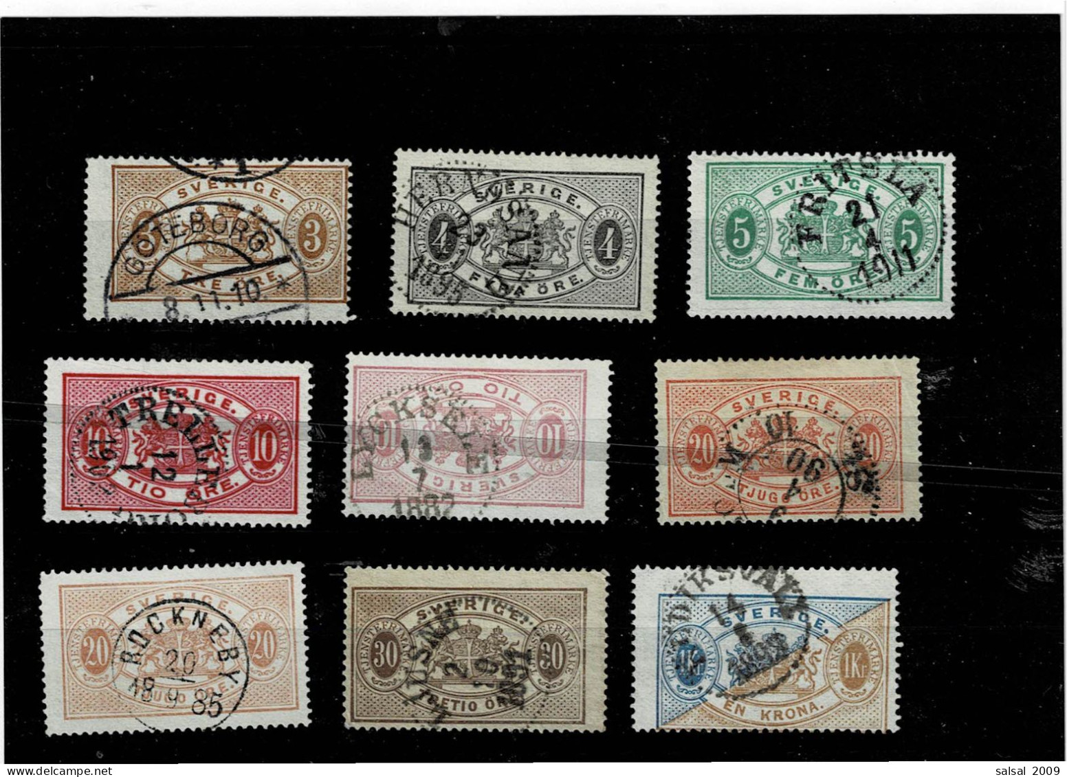 SVEZIA ,Francobolli Di Servizio ,9 Pezzi Usati Con 2 Gradazioni Di Colore ,qualita Ottima - Used Stamps