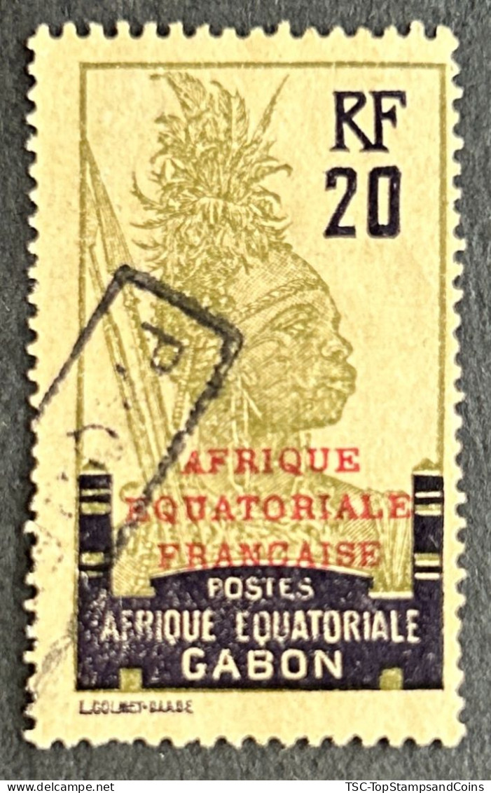 FRAGA0095U - Warrior - Overprinted AEF - 20 C Used Stamp - Afrique Equatoriale - Gabon - 1924 - Gebruikt