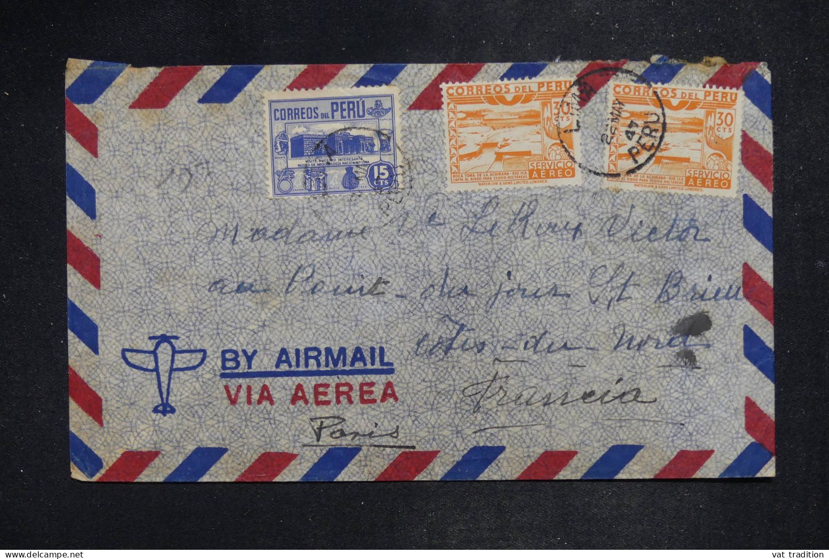 PERU - Lettre Par Avion Pour La France - 1947 - A 2789 - Paraguay