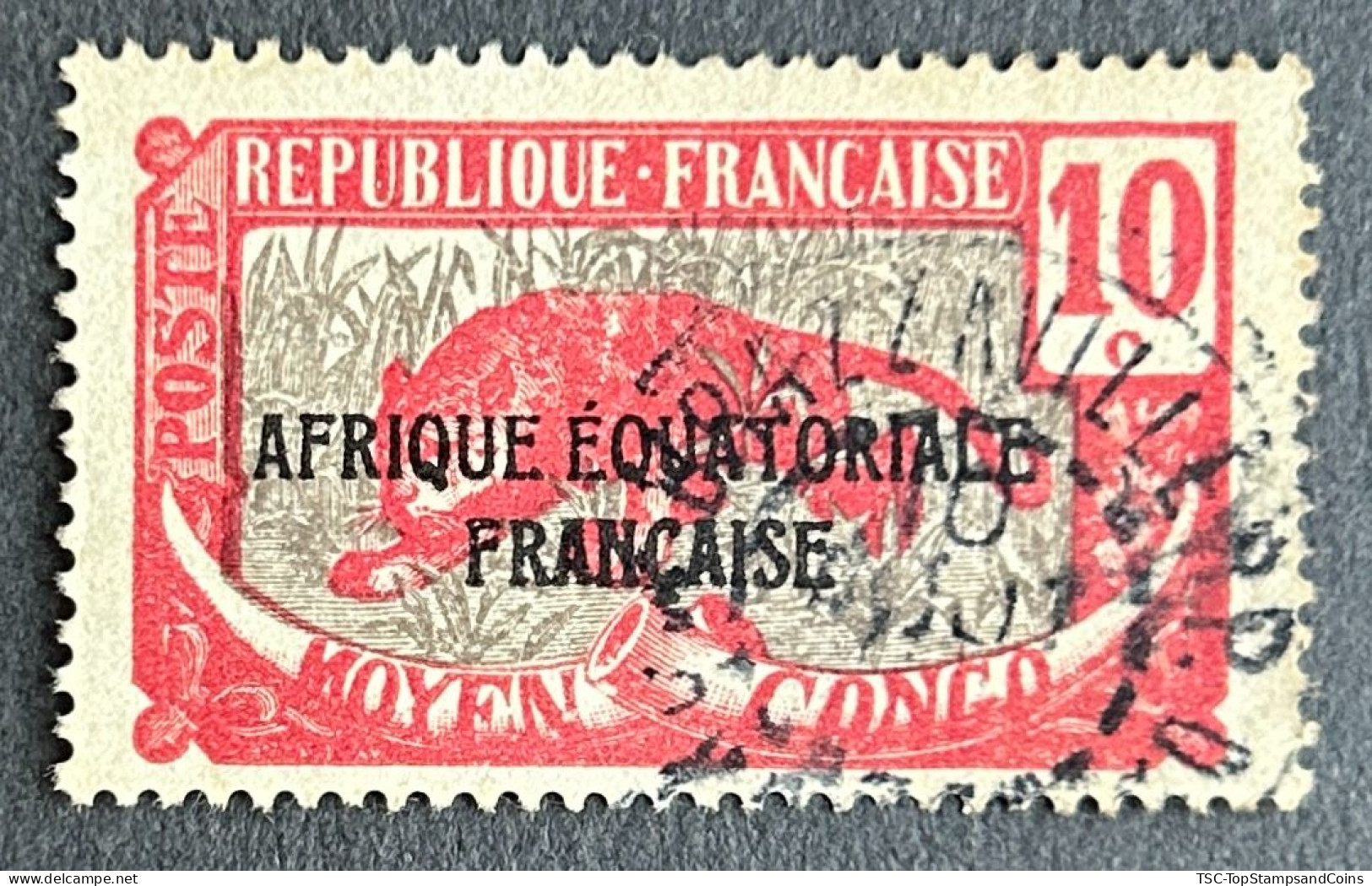 FRCG093U1 - Leopard - Overprinted AEF - 10 C Used Stamp - Middle Congo - 1925 - Gebruikt