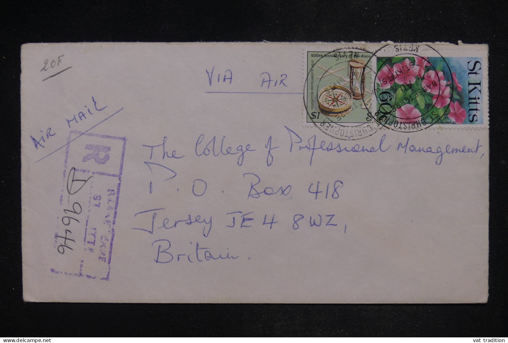 ST KITTS - Lettre Recommandé Pour Jersey - 1991 - A 2792 - St.Kitts Y Nevis ( 1983-...)