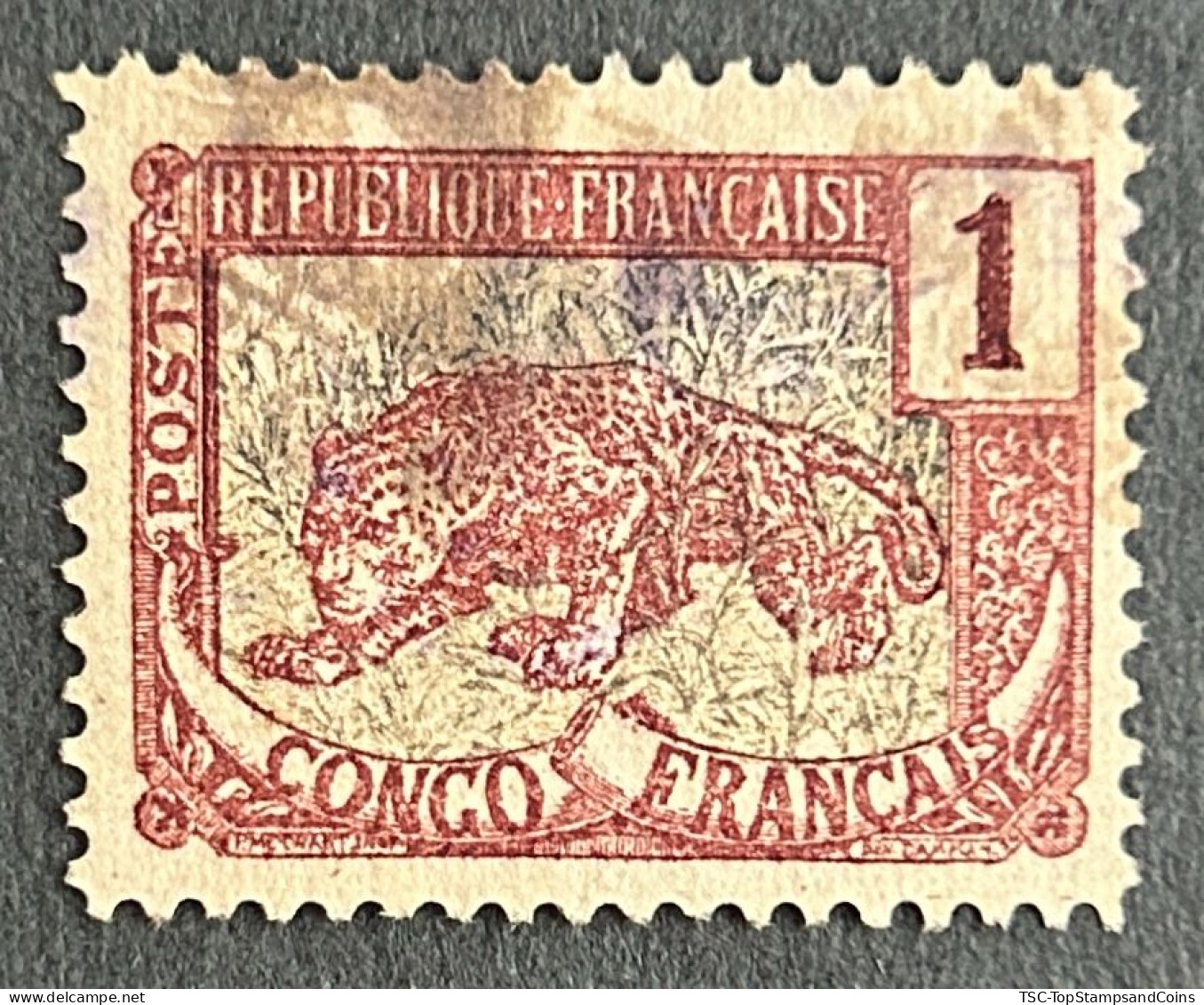 FRCG028U - Leopard - 1 C Used Stamp - French Congo - 1900 - Gebraucht