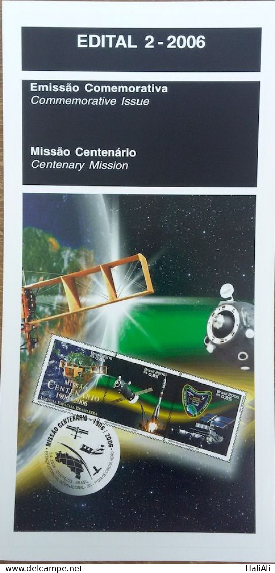 Brochure Brazil Edital 2006 02 Mission Centenary Satellite Space Communication Without Stamp - Covers & Documents