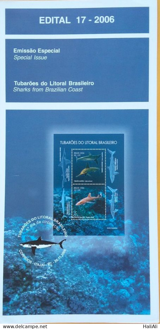 Brochure Brazil Edital 2006 17 Sharks Of The Brazilian Coast Shark Without Stamp - Briefe U. Dokumente