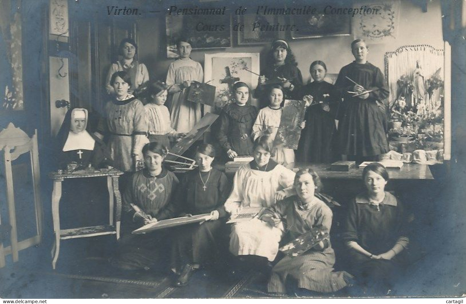 CPA (RARE Carte Photo) -28457 -Belgique -Virton Pensionnat De L'Immaculé Conception Cours De Peinture-Livraison Offerte - Virton