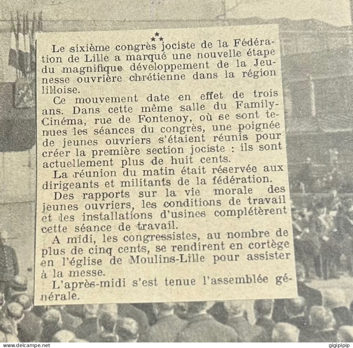 1930 GHI13 CONGRES DE LA FÉDÉRATION DE LA JEUNESSE OUVRIERE CATHOLIQUE A LILLE. - Collections