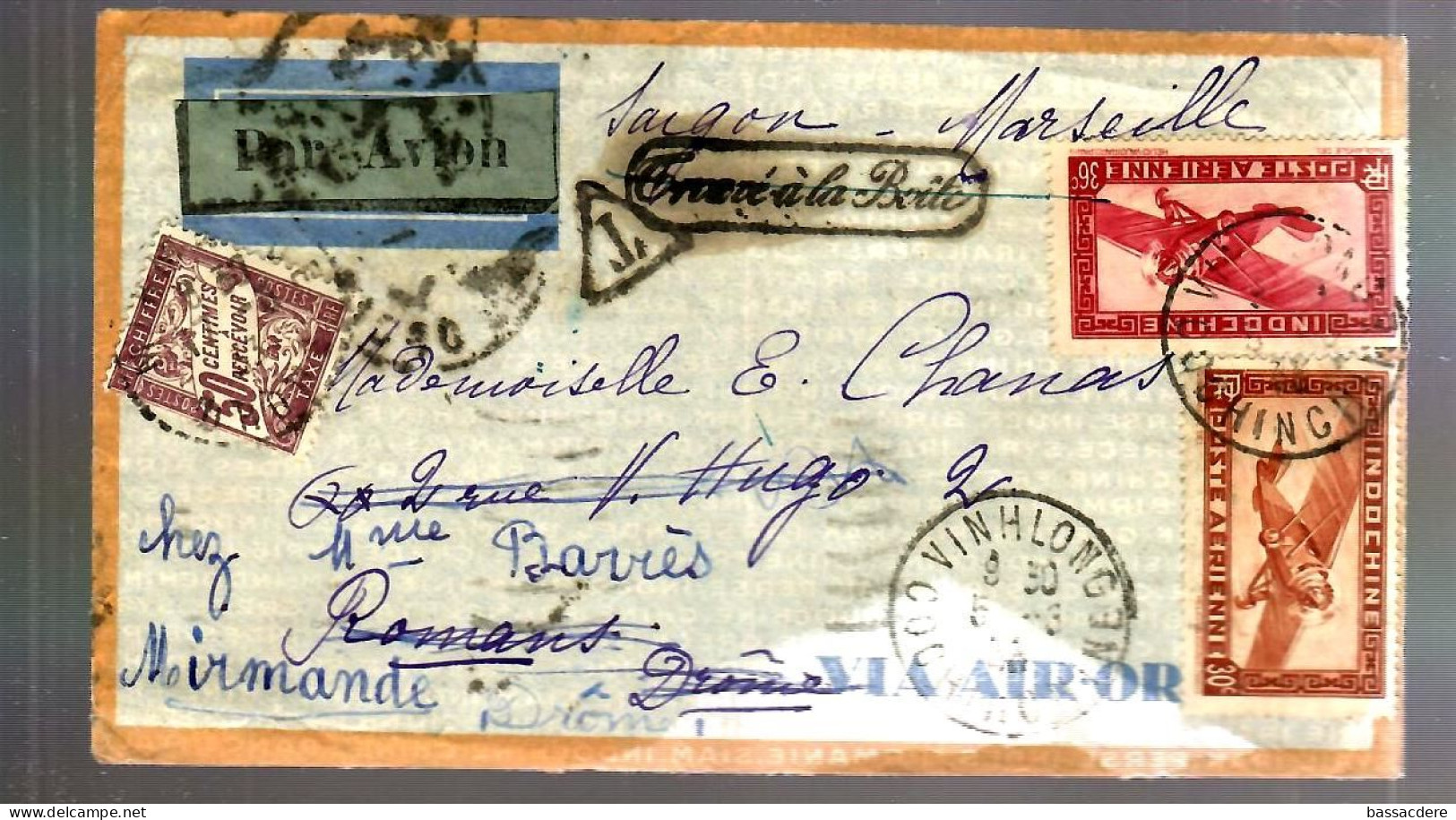 79545 -  VINHLONG  Pour  La  France Avec  Timbre Taxe - Airmail