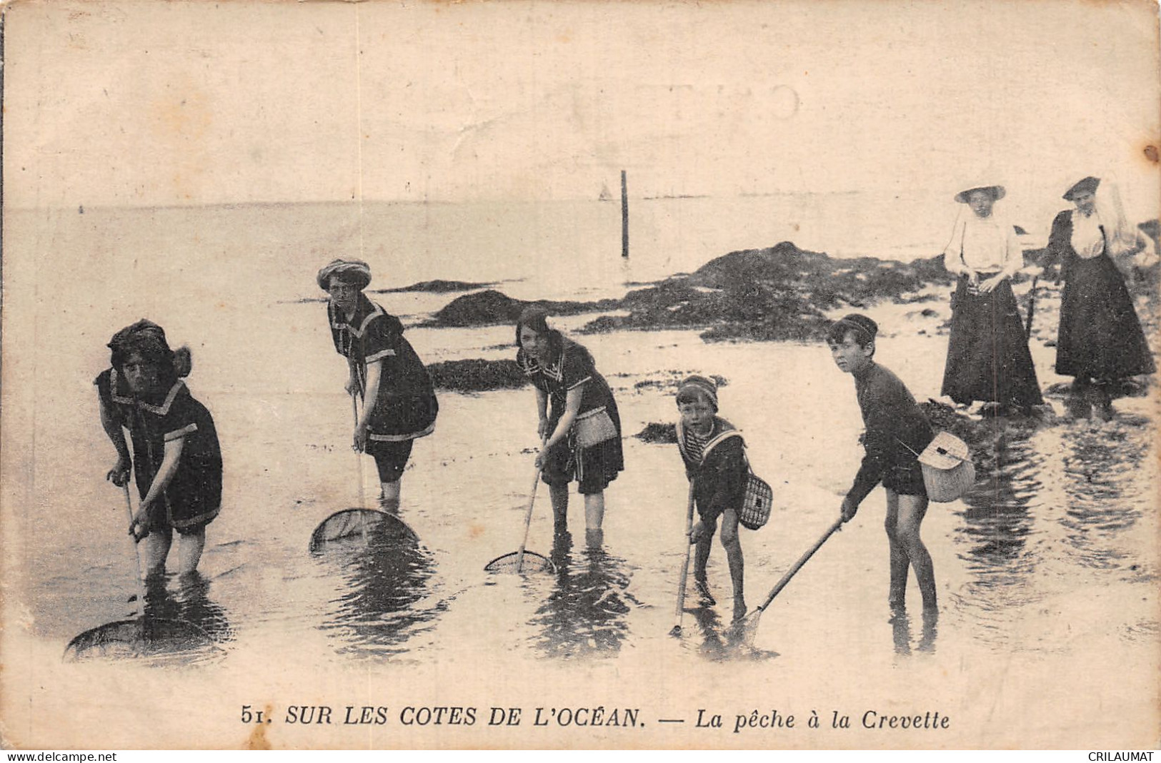 TH-FOLKLORE SUR LES COTES DE L OCEAN LA PECHE A LA CREVETTE-N°T5033-A/0037 - Altri & Non Classificati