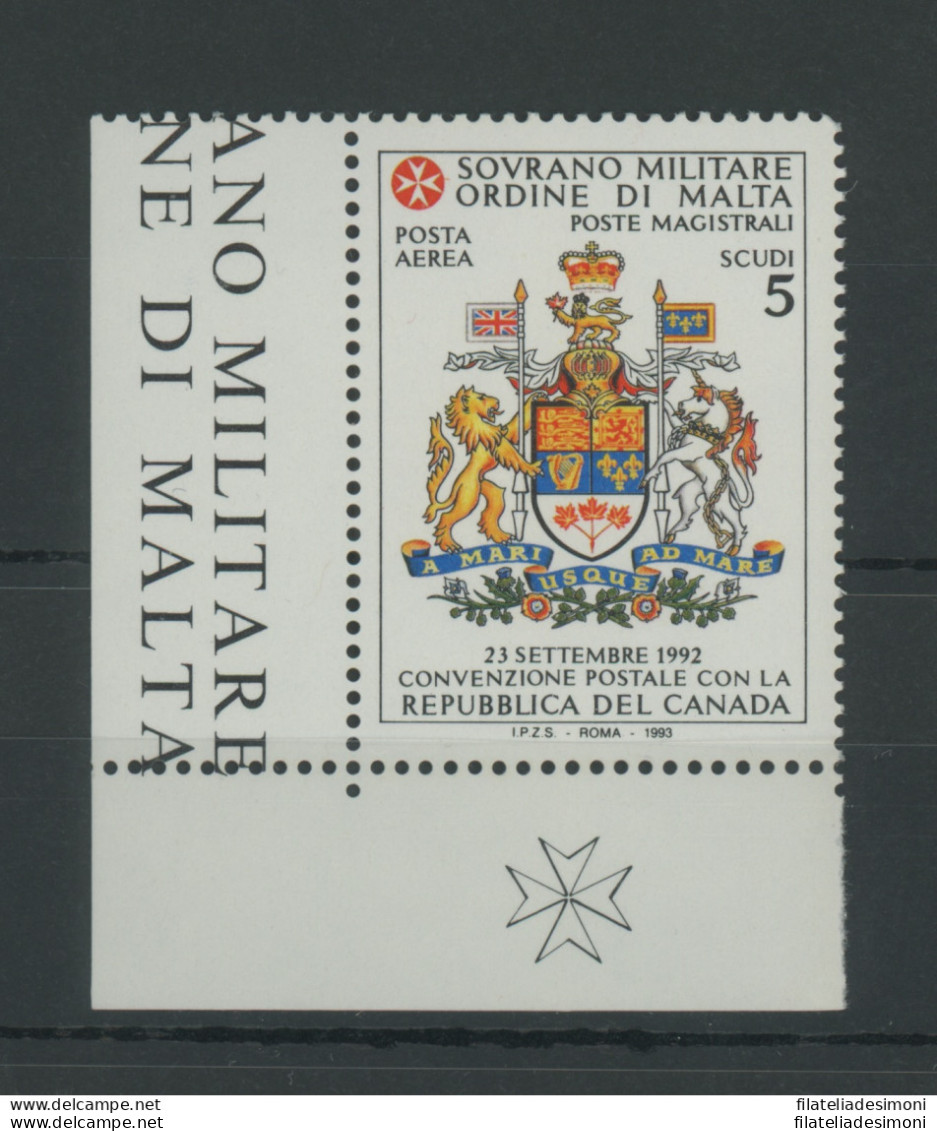 1993 SMOM - PA 47  Convenzione Postale Con Il Canada MNH/** ANGOLO DI FOGLIO - Sovrano Militare Ordine Di Malta