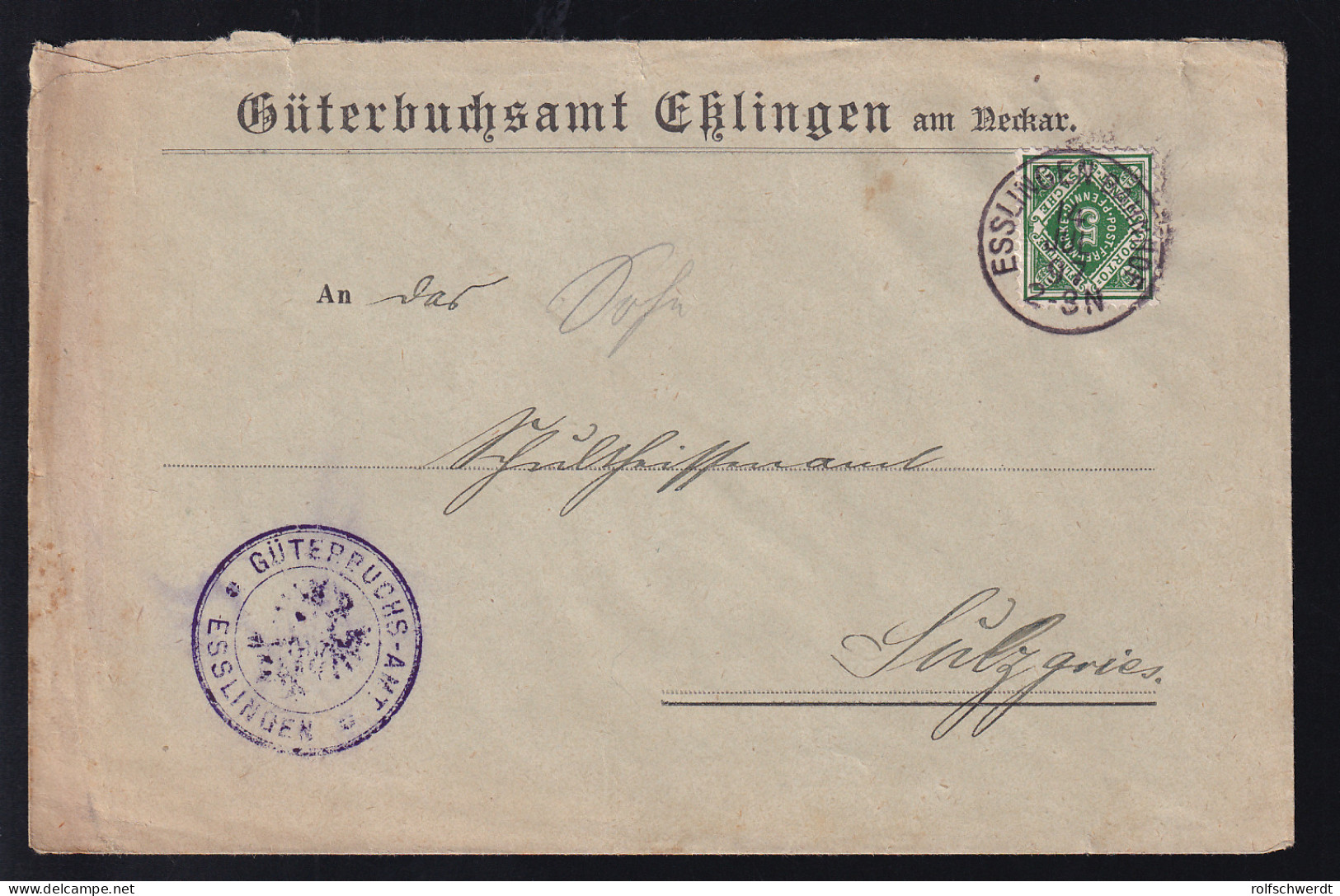 Ziffer 5 Pfg. Auf Brief Des Güterbuchsamt Eßlingen Am Neckar Ab Esslingen- - Other & Unclassified