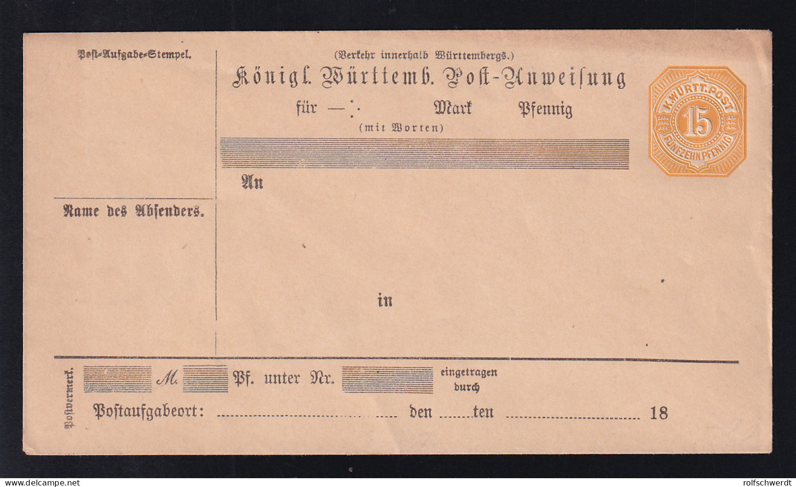 Postanweisungs-Umschlag Ziffer 15 Pfg. - Sonstige & Ohne Zuordnung