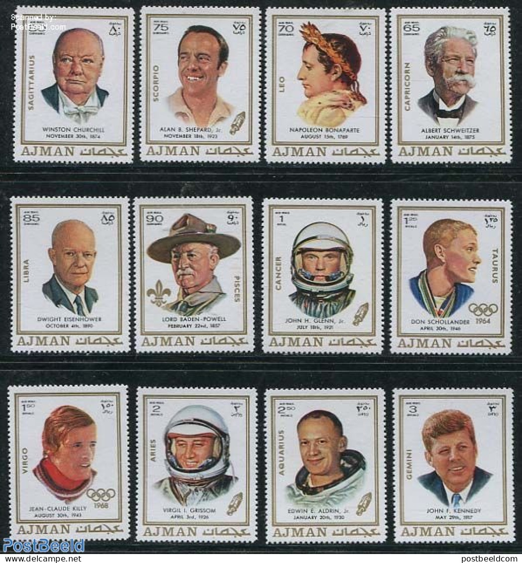 Ajman 1971 Famous Persons 12v, Mint NH, History - Sport - Transport - American Presidents - Churchill - Napoleon - Oly.. - Sir Winston Churchill