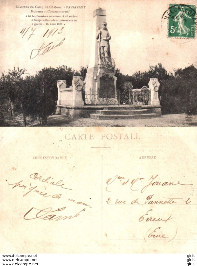 51 - Marne - Camp De Châlons - Mourmelon - Monument Commémoratif Passavant - Camp De Châlons - Mourmelon