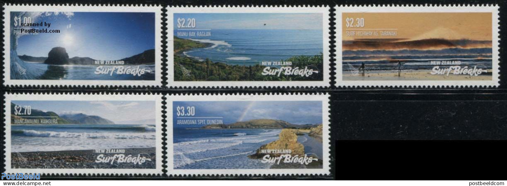 New Zealand 2017 Surf Breaks 5v, Mint NH, Sport - Various - Fun Sports - Sport (other And Mixed) - Tourism - Nuevos