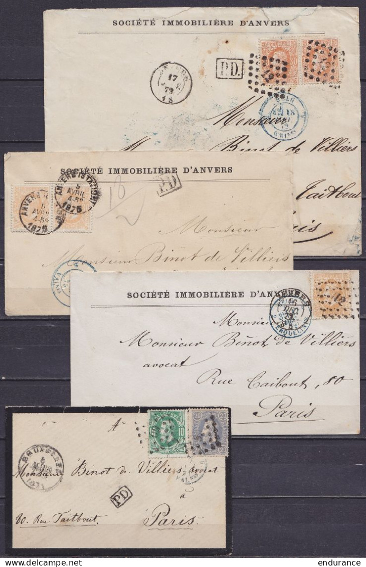 Lot De 7 Lettres Affr. N°19, 30, 31 & 33 Càd ANVERS & BRUXELLES Entre 1868 Et 1872 Pour PARIS - Voir Scans - 1869-1883 Léopold II