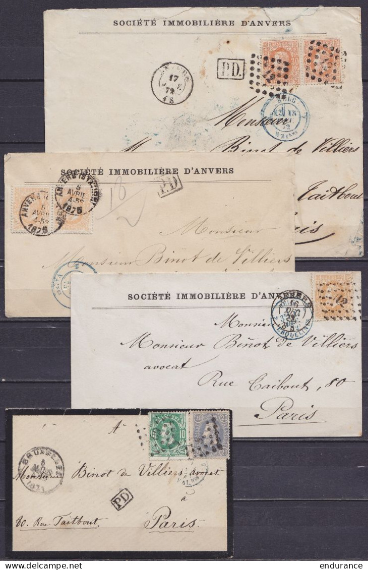 Lot De 7 Lettres Affr. N°19, 30, 31 & 33 Càd ANVERS & BRUXELLES Entre 1868 Et 1872 Pour PARIS - Voir Scans - 1869-1883 Leopold II.