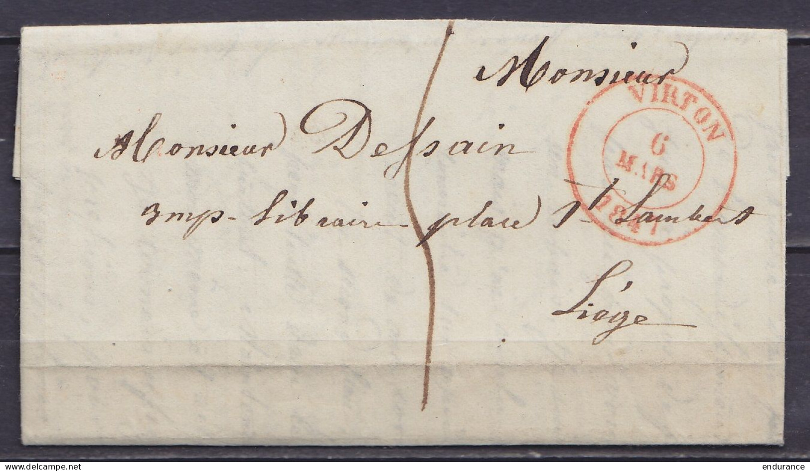 L. Datée 5 Mars 1847 De VIRTON Càd VIRTON /6 MARS 1847 Pour LIEGE - Port "5" (au Dos: Càd Arrivée LIEGE) - 1830-1849 (Onafhankelijk België)