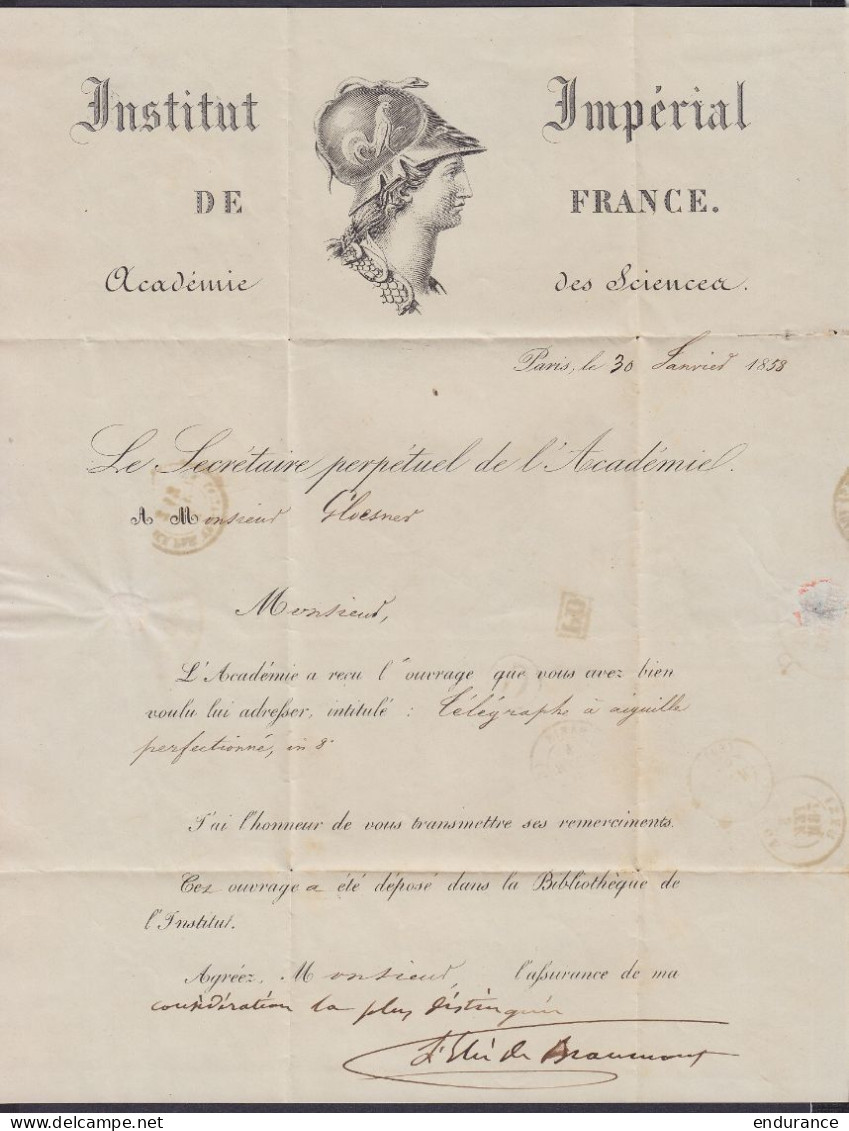 L. "Institut Impérial De France / Académie Des Sciences" Datée 30 Janvier 1853 De PARIS Càd PARIS /4 FEVR 1853 Pour LIEG - 1851-1857 Medallones (6/8)