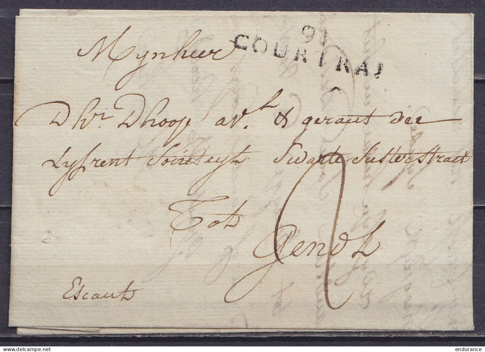 L. Datée 5 Février 1813 De CORTRYCK Pour GENDT (Gand) - Griffe "9I/ COURTRAI" - Port "2" - 1794-1814 (French Period)