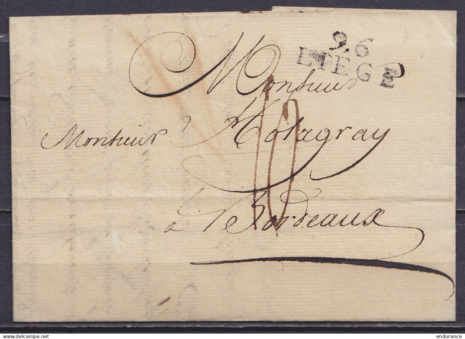 L. Datée 27 Décembre 1808 De LIEGE Pour BORDEAUX - Griffe "96/ LIEGE" - Port "10" - 1794-1814 (French Period)