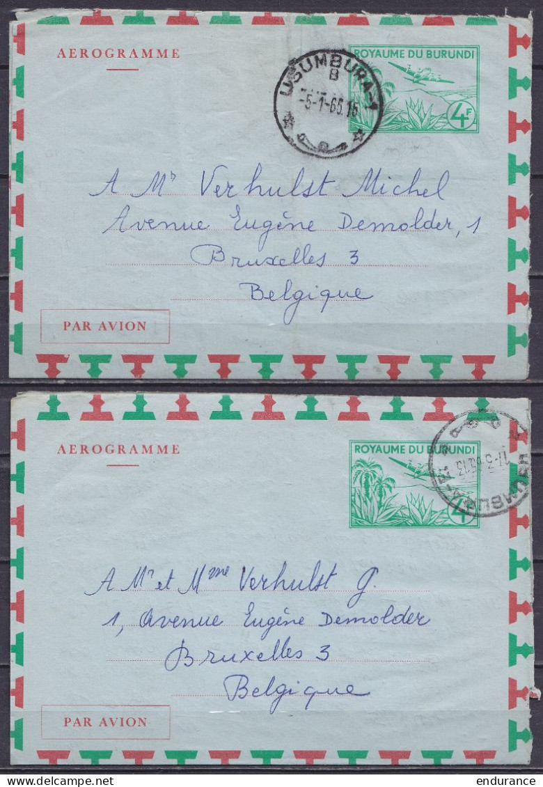 Burundi - Lot De 2 Aérogrammes 4f Càd USUMBURA 1965 Pour BRUXELLES - Gebruikt