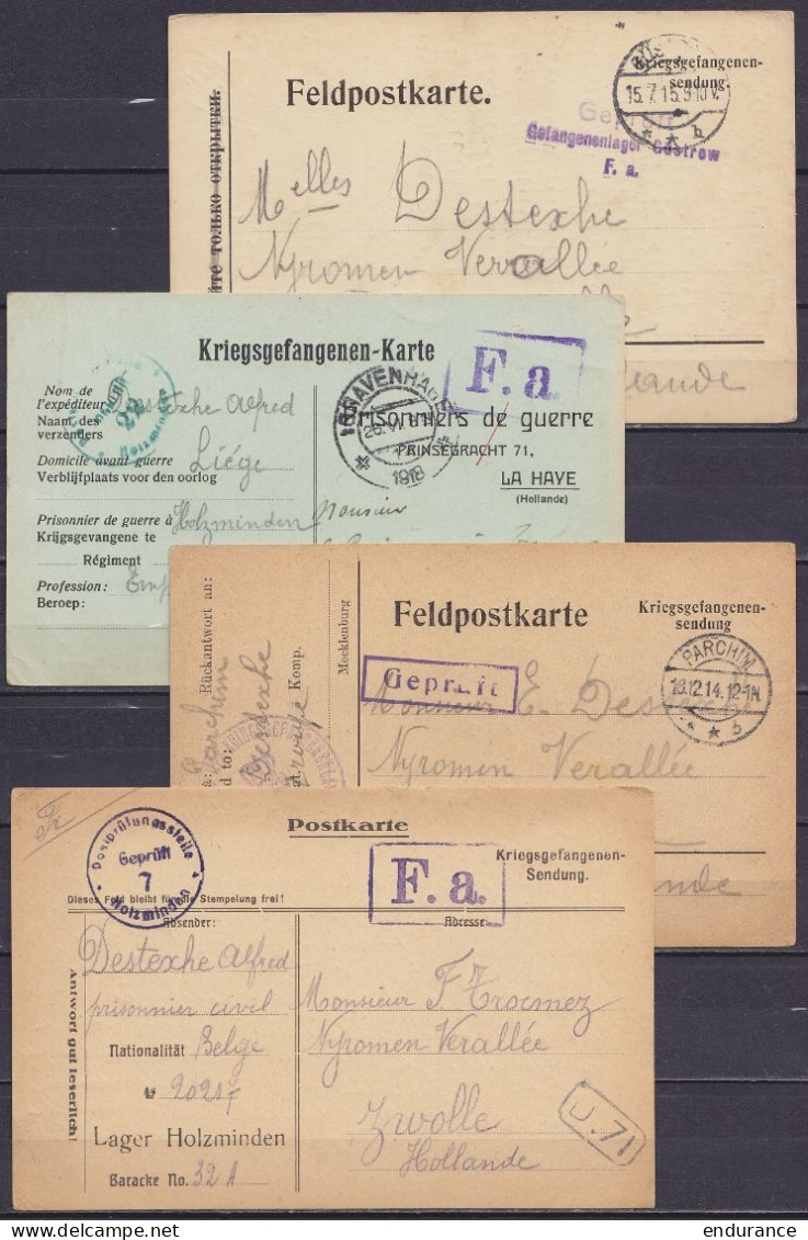 Lot De 26 Courrier Kriegsgefangenen Pour Et De Prisonniers De Guerre Belges De LÜTTICH, BRÜSSEL, 's GRAVENHAGUE, GÜNSTRO - Krijgsgevangenen