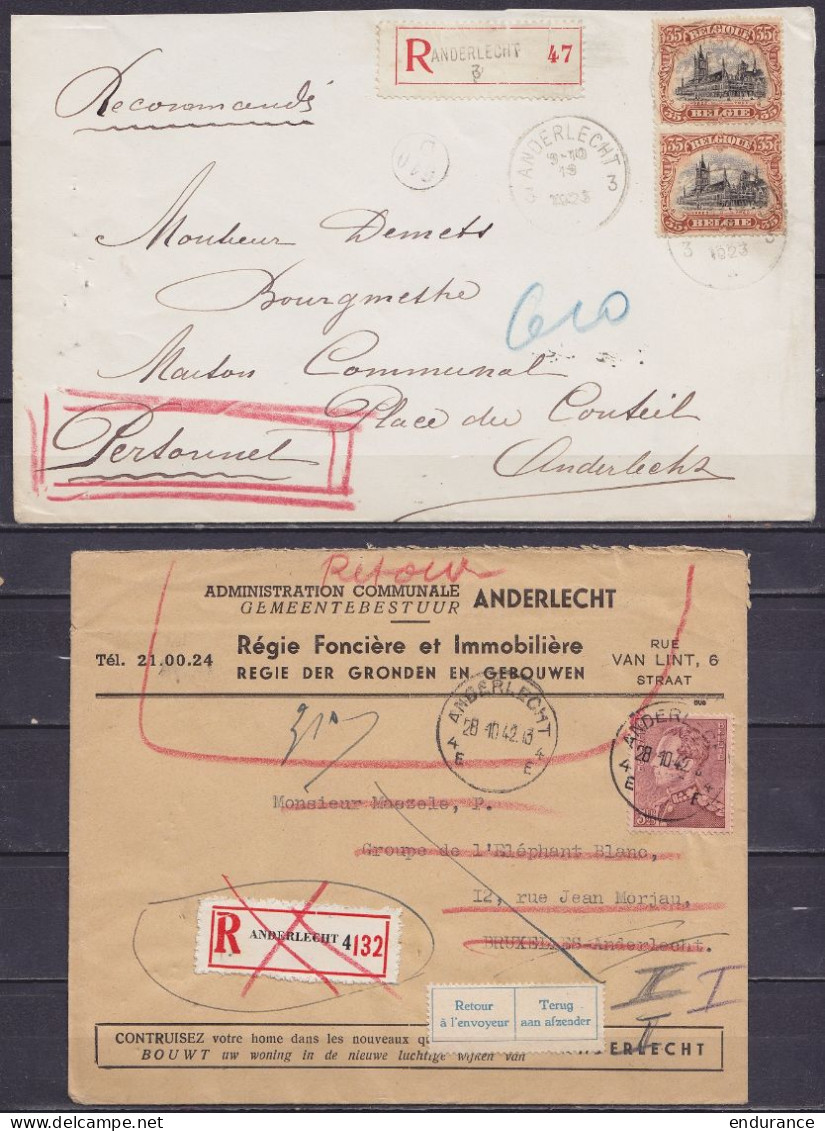 Lot De 6 L. Recommandées Affr. Divers (Képi, Poortman, Marchand, …) Oblit. ANDERLECHT Entre 1923 Et 1957 Pour E/V - Voir - Sonstige & Ohne Zuordnung