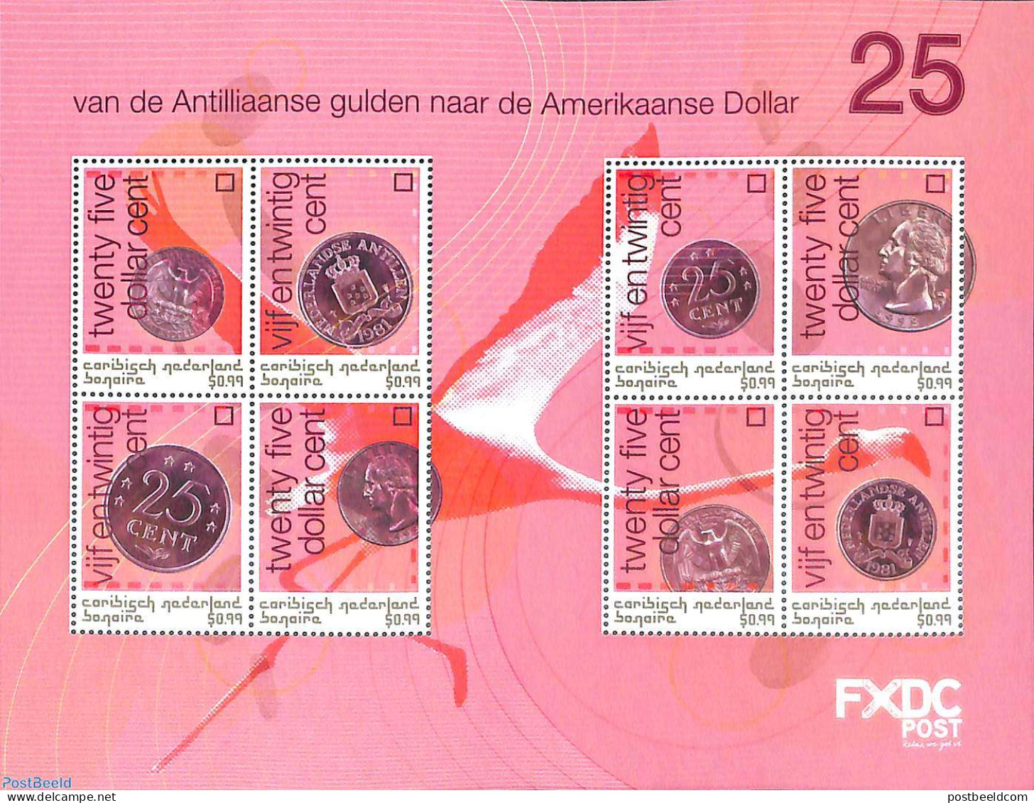 Dutch Caribbean 2020 Bonaire, From Guilder To Dollar (25ct), 8v M/s, Mint NH, Various - Money On Stamps - Monnaies