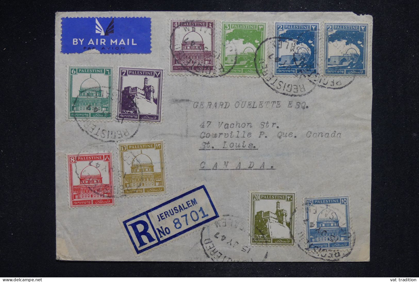 PALESTINE - Lettre Recommandée Avec Affranchissement Plaisant Pour Le Canada - 1947 - A 2811 - Palestine